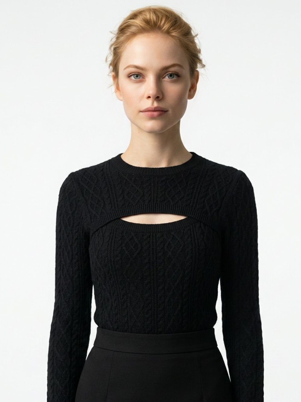 LOVE TREE | NEW Peek-a-boo Black Cable Knit Cutout Sweater Women’s Size Small